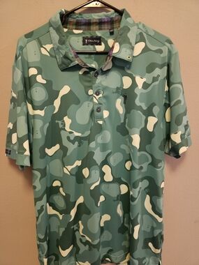 William Murray Golf Polo Mens Shirt  Camo Green Golf Course All Over Print L